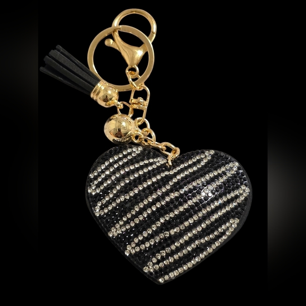 Black and Silver Heart Bag Charm Keychain